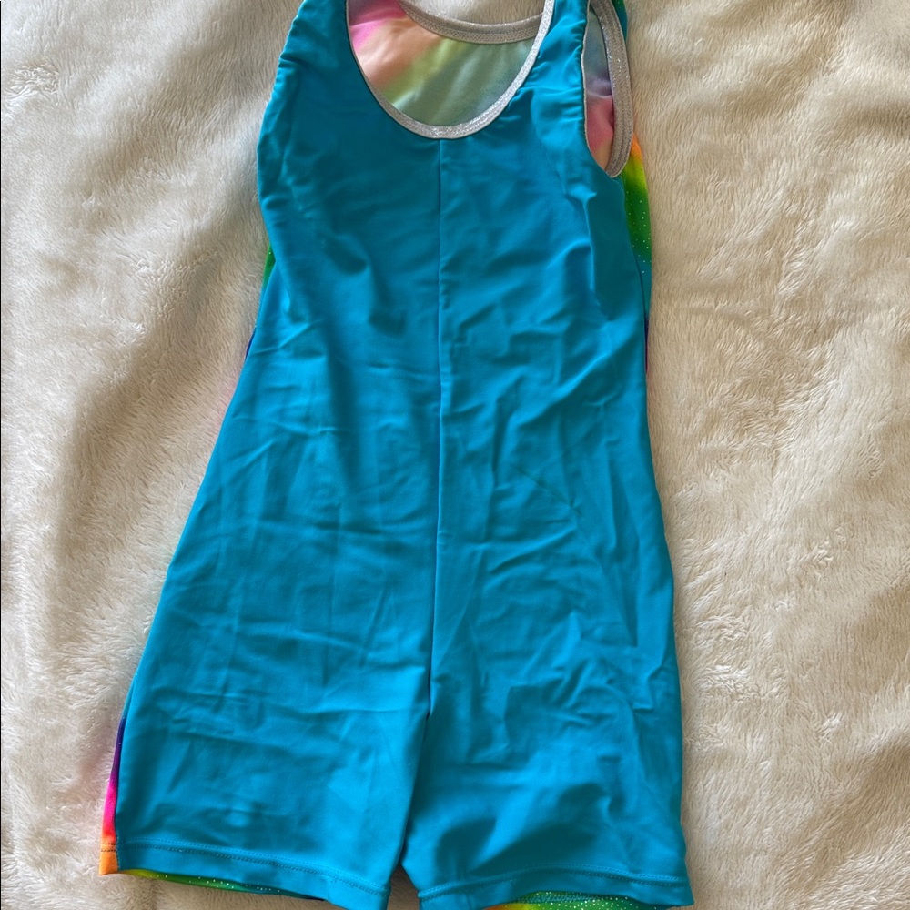 Snowflake Designs bright rainbow/Turquoise colored Gymnastics Leotard - Picture 4 of 4